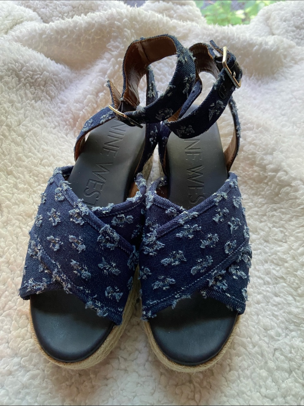 Nine West Showrunner Denim Espadrille Platform Sandals - Size 7 EUC